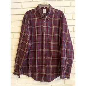 Brooks Brothers 1818 Regent Maroon Plaid Shirt Supima Mens XL‎ Button Up L/S
